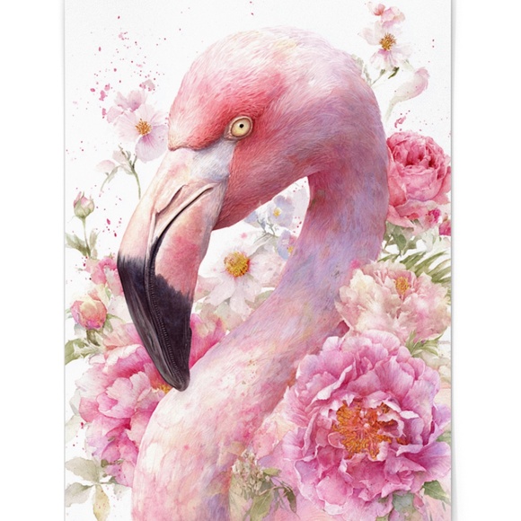 Watercolor Flamingo Wall Art Print, Unframed - Vibrant Tropical Elegance - Picture 2 of 7